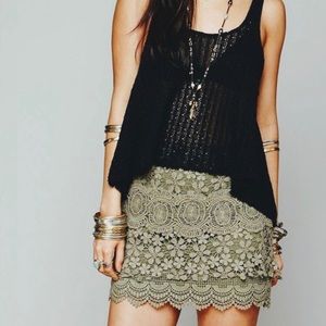 Free People Olive Green Lace Mini Skirt Size 2